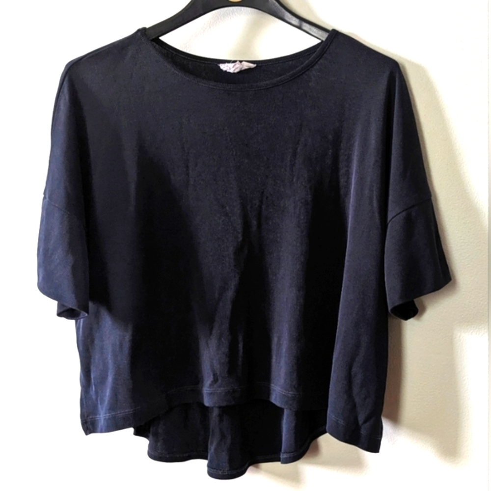 Hashtag In Trend Navy Blue Modal Blend Cropped Oversized Top Size XSmall